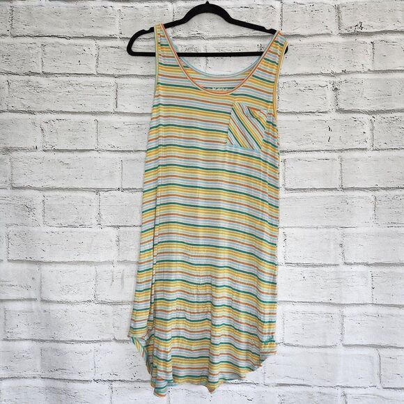 KAVU Leonora Dress Womens Medium Orange Blue Striped Scoop Neck Tank - Picture 1 of 9